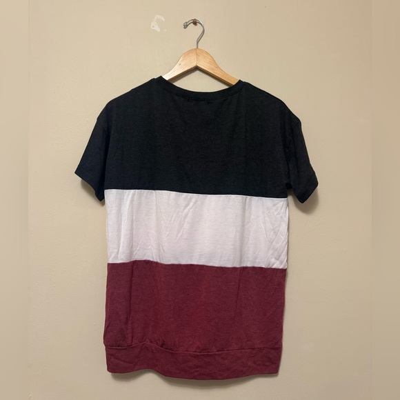SHEIN Men's Tri-Color Block Tee - Black, White, Burgundy - Picture 3 of 3